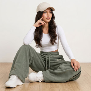 Pantalon de survêtement large pour femme avec taille haute élastique et cordon de serrage ajustable, pantalon de survêtement ample pour femme, logo brodé personnalisé - Product Image 5