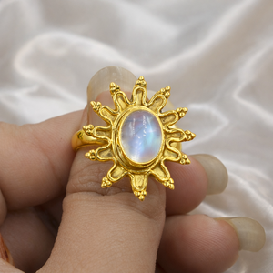 Natural Rainbow Moonstone Sunburst <b>Ring</b> 925 Sterling <b>Silver</b> Handmade Boho <b>Statement</b> <b>Ring</b> Rose Gold Yellow Gold Plated Jewelry - Product Image 5