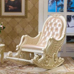 Sillón mecedora de lujo real de madera de caoba con tallado de cisne, sillón de ocio vintage, sillón imperial tapizado en cuero para sala de estar - Product Image 1