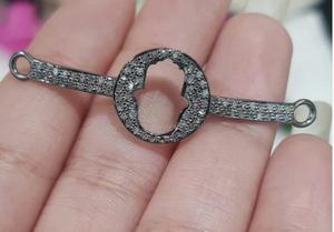 Connecteur circulaire à découpe, design pavé de diamants, plaqué or, argent sterling 925, taille 50x13MM pour bracelet - Product Image 3