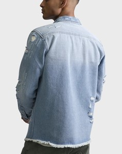 Veste en jean classique pour homme, couleur unie, col rabattu, fermeture boutonnée, coton lavé, coupe ample, décontractée, pour l'automne - Product Image 3