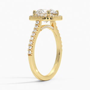 Anillo de compromiso Odessa Halo adornado con moissanita de corte brillante, engaste de púas, chapado en oro de 14K sobre plata 925, certificado GRA, con bisel. - Product Image 2