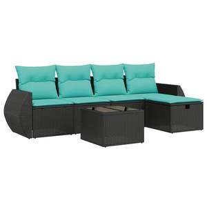 Juego de sofás de patio de ratán sintético negro de 6 piezas con cojines, conjuntos de jardín - Product Image 2