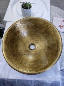 Delicate Metals Brass <b>Sink</b> DS-102 Antique Brass Hammered Finish <b>Round</b> 40CM Wash Basin Vessel <b>Sink</b> for Luxury <b>Bathrooms</b> - Product Image 1