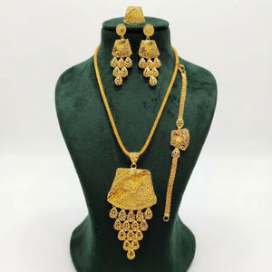 Ensemble de bijoux pour femmes, fait main, plaqué or 24 carats, 4 pièces, pour fiançailles, anniversaire, mariage, fête - élégant, à porter au quotidien, intemporel, moderne - Product Image 1