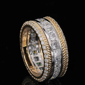 AMBER JEWELS Unisex 14K <b>Gold</b> Plated Lab Grown Diamond <b>Cocktail</b> <b>Ring</b> Princess Cut Channel Setting Luxury Engagement <b>Ring</b> - Product Image 4