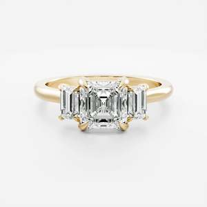 14K Solid Gold Emerald & Baguette Cut Lab Grown Diamond Three <b>Stone</b> Engagement Ring IGI Certified Unisex Luxury Trilogy Ring - Product Image 1