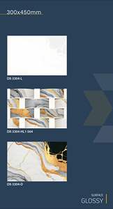 Azulejo de Pared Cerámico Brillante Serie Dorada de 30x45cm, Efecto Mármol, Decorativo para Baño y Cocina, 300x450mm - Product Image 4