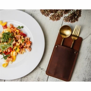 Handmade Genuine Leather Cutlery <b>Pouch</b> Luxury Portable Flatware Holder Case for Restaurant Hotel Wedding Party Tableware Bag - Product Image 1