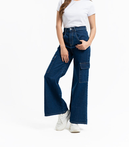Straight Cut <b>Women</b> Denim <b>Jeans</b> High Waist <b>Stretch</b> Cotton Blue Wash Five Pocket Daily Trousers Custom Logo OEM Wholesale Low MOQ - Product Image 1