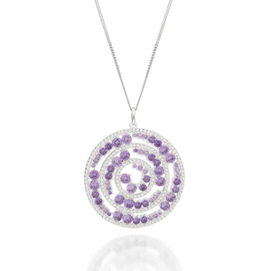 Luxury 925 Silver Rhodium Plated Amethyst Pendant Necklace With Spiral Design Snake <b>Chain</b> Unisex Everyday Wear - Product Image 1