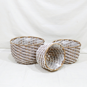 New Design Minimalist <b>Plastic</b> Wicker Hand Carved Eco-Friendly Durable Round Planter White Woven Waterproof Indoor <b>Plant</b> Flower - Product Image 3