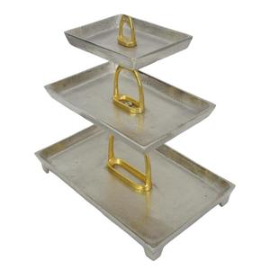 Bandejas Rectangulares Plateadas para Servir Frutas, Chocolate y Postres, Soporte de Pastel de Lujo de 3 Niveles Estilo Montura de Caballo Dorada para Bodas - Product Image 5