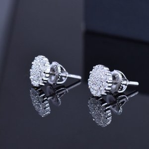 925 Sterling <b>Silver</b> Moissanite <b>Stud</b> <b>Earrings</b> Round Cluster Iced Out Daisy <b>Earrings</b> <b>for</b> <b>Women</b> Men Unisex - Product Image 3