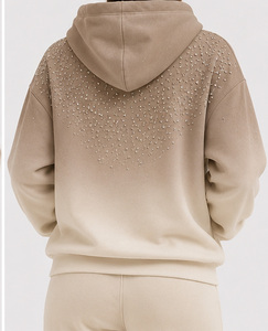 Sudadera con Capucha para Mujer, Beige, con Lentejuelas, Tejida en Algodón, Manga Regular, Estilo Casual Otoñal, con Bolsillo Decorativo - Product Image 2