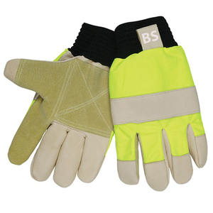 Gants de travail de sécurité en cuir durables, anti-chaleur, avec logo personnalisé, lavables, pour mécaniciens, de la marque BS Construction, avec manchette élastique résistante. - Product Image 6