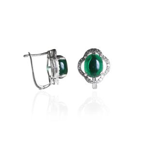 Boucles d'oreilles élégantes en émeraude et diamant, fabriquées à la main en Inde, en argent sterling 925, design en grappe, pour femmes et filles. - Product Image 2