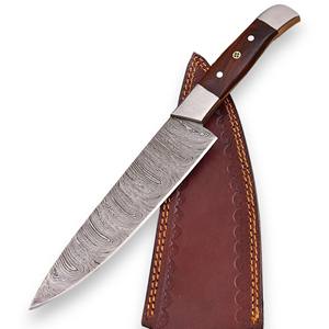 Couteau de chef sur mesure en acier Damas, lame pleine, motif torsadé, ambidextre, 7 pouces, manche en bois de rose, étui en cuir, OEM OBM ODM - Product Image 1