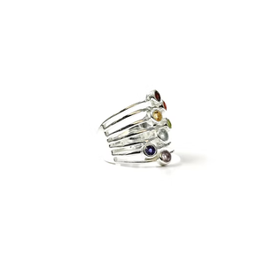 Multi Gemstone Chakra <b>Ring</b> 925 <b>Sterling</b> <b>Silver</b> Round Bezel <b>Set</b> 7 Stone Wide Band Spiritual Protection Gift - Product Image 3