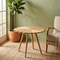 Table d'appoint élégante et moderne avec accent floral, en teck massif, design Knock, parfaite pour le salon, améliore le charme de votre intérieur