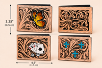 Dompet Pendek Pria Kulit Asli Buatan Tangan Desain Kupu-Kupu Motif Bunga Perlindungan RFID Tempat Kartu Multi-Fungsi Lapisan Nilon