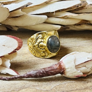 New Arrival Boho Brass <b>Labradorite</b> <b>Ring</b> Filigree Design1 8k Gold Plated <b>Ring</b> Chunky Statement Cock Tail Wholesale <b>Ring</b> For Women - Product Image 4