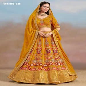 <b>Top</b> Quality Georgette with Floral Embroidery work & Panel Style & Semi-Stitched Sunlit Mustard Lehenga-Choli Set Indian Exporter - Product Image 1
