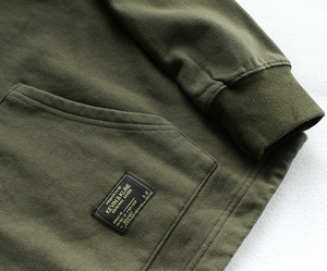 เสื้อฮู้ดสีเขียวมะกอกสำหรับผู้ชาย ทรงโอเวอร์ไซส์ ผ้าฝ้ายเฟรนช์เทอร์รี่ สวมใส่สบาย มีกระเป๋าหน้า เหมาะสำหรับฤดูหนาว รับผลิตแบบ OEM มีซับใน - Product Image 6