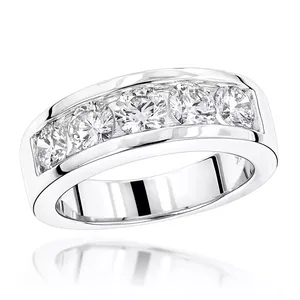 Bague pour homme EtherStar 1.00ctw en diamant de laboratoire, or massif 8mm, 5 pierres serties en canal, coupe classique ronde brillante, alliance de mariage - Product Image 2