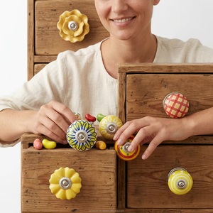 <b>Ceramic</b> Cabinet <b>Knobs</b> Novelty Shape Yellow White Hand Painted Modern Design Bedroom Kitchen Drawer Pulls Easy Installation - Product Image 2