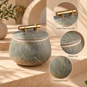 Boîte de rangement en céramique texturée |    Pot de cuisine décoratif avec couvercle et poignée dorée, organisateur de cuisine pour la maison - Product Image 4