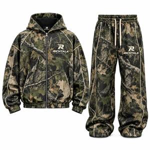 men's <b>Camouflage</b> <b>Tracksuit</b> Set Hooded Zipper Full Length Pants Casual Autumn Wear Unisex Adult Breathable Polyester - Product Image 5