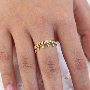 Lab Grown Diamond <b>Crown</b> <b>Ring</b> Yellow Gold Tiara Stackable Diamond Band Fine Jewelry for Women - Product Image 5