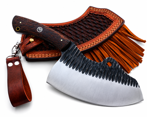 Cuchillo de carnicero de acero D2 con mango de madera y hoja dentada para uso en la cocina - Product Image 3
