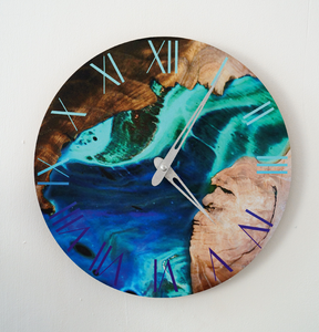 Hand Crafted Natural Wooden Black Resin <b>Clock</b> Housewarming Gift Wooden Epoxy Resin <b>Art</b> Wall <b>Clock</b> - Product Image 6