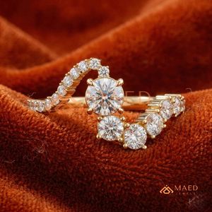 14K Gold Round Cut Diamond <b>Open</b> Twist Bridal <b>Ring</b> for Women 14K Gold Round Cut Diamond Curved Wrap Engagement <b>Ring</b> for Women - Product Image 1