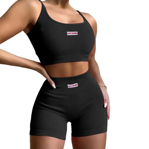 Custom Printed Knitted Women's Two-Piece Set with Embroidery Ribbed <b>Crop</b> Tank <b>Top</b> & Biker Shorts-Breathable Summer - Product Image 5