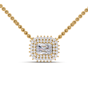 Collar con colgante de diamante de corte radiante de 1 quilate con doble halo en oro amarillo, blanco y rosa de 9 quilates de lujo. |   Joyería Fina para Mujer - Product Image 4