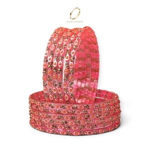 Bracelets en verre rose pâle traditionnels kashmiris, taille émeraude, forme goutte de pluie, bijoux en gros, bracelets en verre et bracelets de mariage indiens - Product Image 2