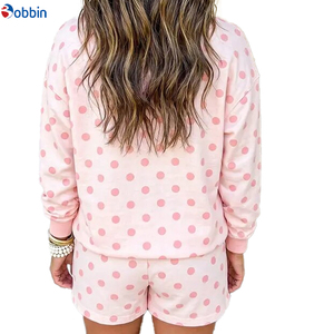 Outfit Hot Selling Polka Dot Polo Collar 2 Piece Set Custom Streetwear Contrast Color Sports <b>Top</b> patched Pocket Shorts Short Set - Product Image 6
