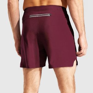 Shorts de sport pour homme, couleur bordeaux, séchage rapide, avec poches, taille élastique, longueur courte, couleur unie, tissu tricoté - Product Image 3