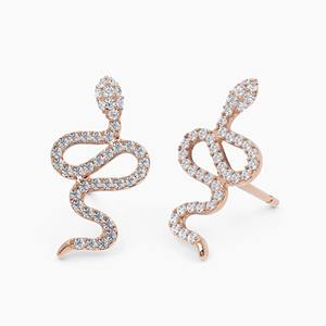 Pendientes de Oro de 14K con Diamantes en Forma de Serpiente, Diamantes Cultivados en Laboratorio, Amuleto de Serpiente, Joyería Minimalista Única, Regalo para Mujer, Aniversario - Product Image 2