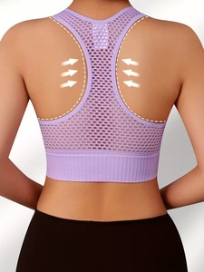 High <b>Support</b> Seamless Racerback Sports Bra Breathable Openwork Fishnet Back Gym Workout <b>Crop</b> <b>Top</b> Women Athletic Yoga Tank - Product Image 5