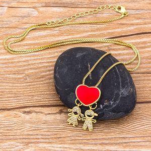 Collana girocollo QIKU con ciondolo a forma di bambino e bambina, colore rosso/nero, catena familiare, gioielli in rame con zirconi cubici per donne, coppie e innamorati, idea regalo - Product Image 6