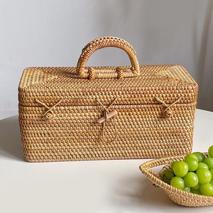 Cesta de picnic de ratán con tapa dividida, cestas de almacenamiento, accesorio para camping y playa al aire libre - Product Image 3