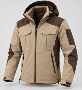 Veste d'hiver softshell pour homme avec logo OEM, pour la chasse et les voyages, capuche amovible, doublure polaire, deux tons, multi-poches - Product Image 2