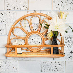 Estante de pared de ratán con diseño de girasol, estante flotante de bambú tejido en forma de arco, organizador decorativo para jarrones pequeños para la sala de estar del hogar - Product Image 2