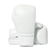 Guantes de Boxeo de Cuero Blanco con Cierre de Cordones en la Muñeca para Adultos, Guantes de Entrenamiento de Dedos Completos para Boxeo, Sparring, Muay Thai