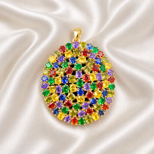 Pendentif en pierre multicolore de créateur, argent sterling 925, finition or antique, ovale, bijoux en pierres précieuses pour femmes - Product Image 1