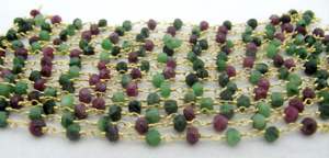 Natural Ruby Zoisite Rondelle Faceted Size 3-4mm wire wrapped Beaded Rosary Chain - Product Image 4